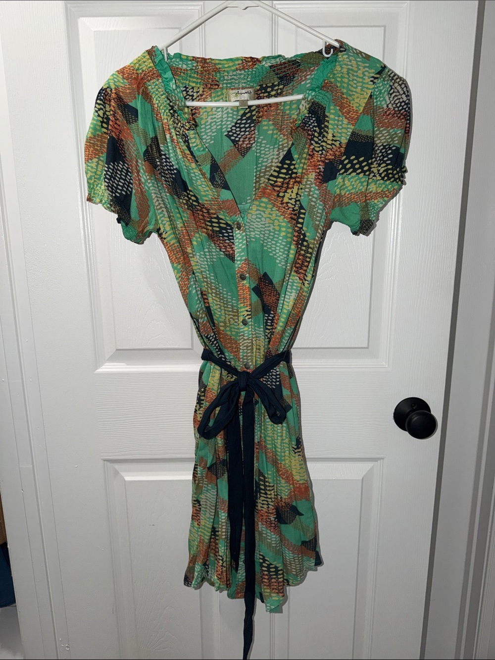 Anthropologie Porridge Brand Abstract Print Button-Front Tie-Waist Dress